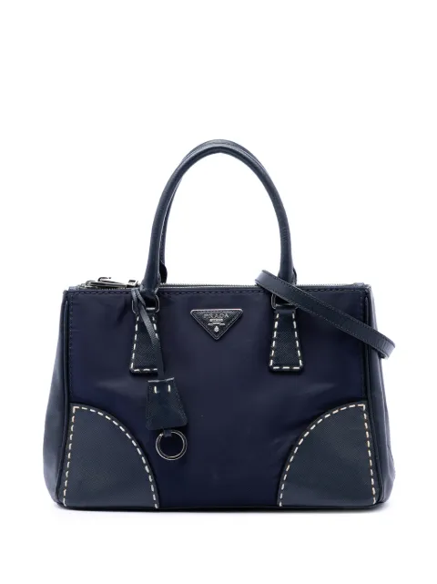Prada Pre-Owned 2015-2026 Small Tessuto and City Calf Hand Stitched Galleria Double Zip satchel Blue 37Z8ATTTPGR1JVQ8