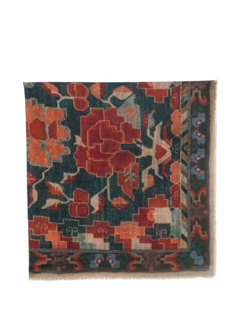 Pierre-Louis Mascia floral-print frayed scarf Blue EUCLIDEXS135X195S