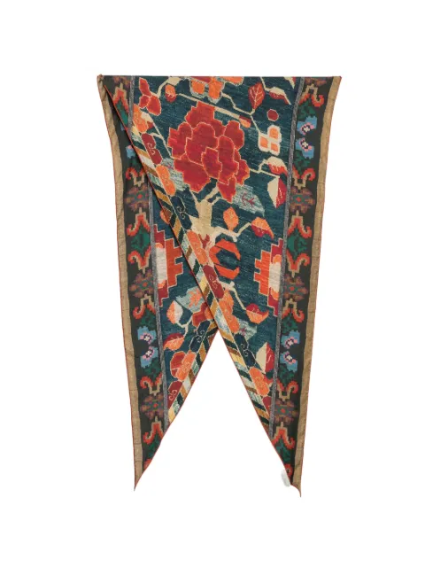 Pierre-Louis Mascia floral-print geometric-border scarf Red ALOEUWSW065X120LMF