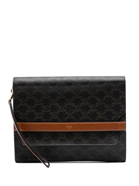 Celine Pre-Owned 2022 Triomphe Coated Canvas Wristlet Flap Pouch clutch bag Brown KC36TXNLM6M1BCN5