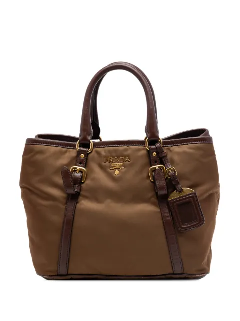 Prada Pre-Owned 2019-2026 Vitello Daino Trimmed Tessuto satchel Brown 6F86KT9WDA0NG3S2