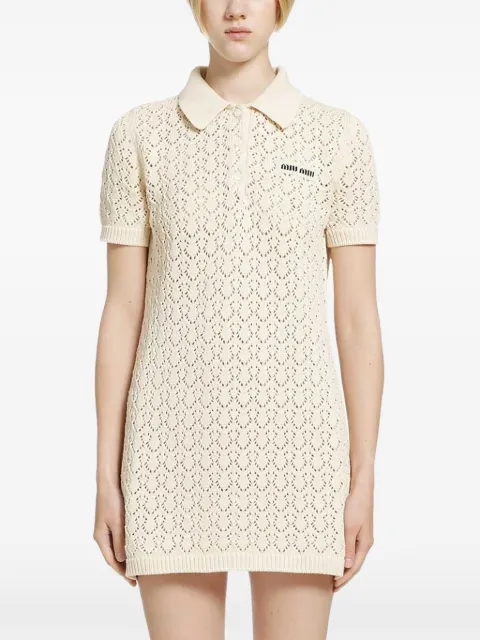 Miu Miu logo-patch pointelle-knit mini dress Neutrals MMA939SOOO191A