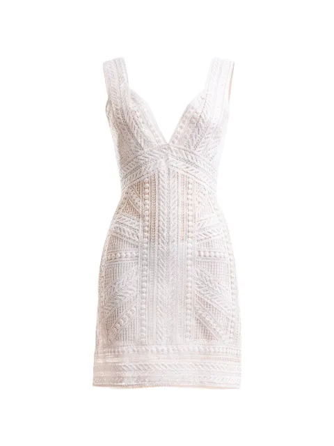 Gemy Maalouf geometric-lace fitted dress White GMCPS277990SD