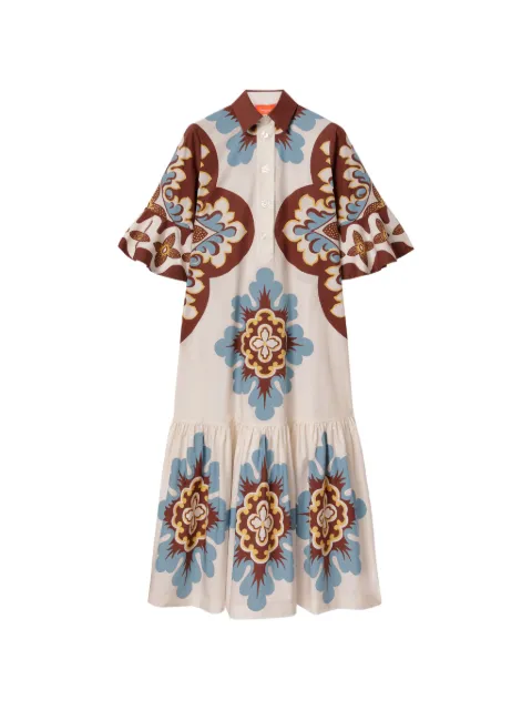 La DoubleJ Palazzo placée chocolate in cotton poplin Artemis dress Neutrals DRE0201COT015PAL08BR07