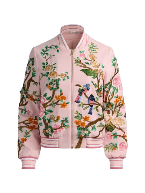 alice + olivia floral-embroidered bomber jacket Pink CC604E91207