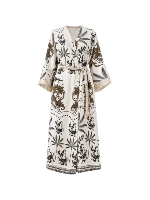 NEMA botanical-print wrap midi dress Neutrals 15106N507