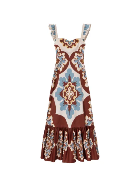 La DoubleJ Palazzo placée chocolate in flat cotton stretch Gingerbread dress Brown DRE0672COT037PAL08BR07