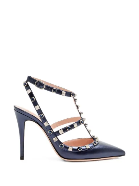 Valentino Garavani Rockstud pumps In laminated nappa with cabochon 100mm Blue WS0393ELQ