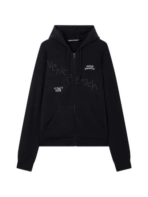 Palm Angels Surfer Dreams knit zip-up hoodie Black PAMHU03F26KN011003