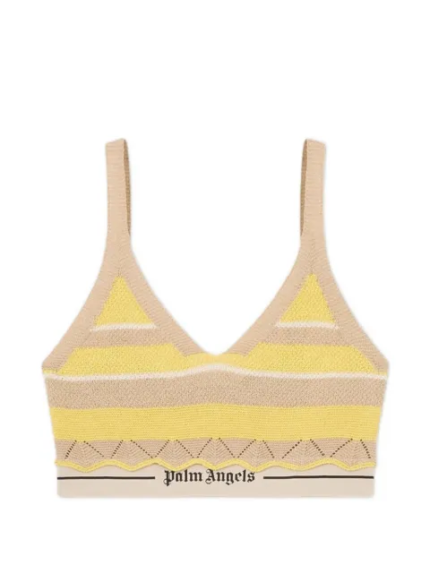 Palm Angels logo beach striped knit top Yellow PAWHT01F26KN011963