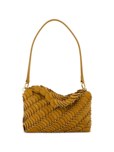 Rabanne disc-embellished suede shoulder bag Brown 26ASS0486CLF531P833