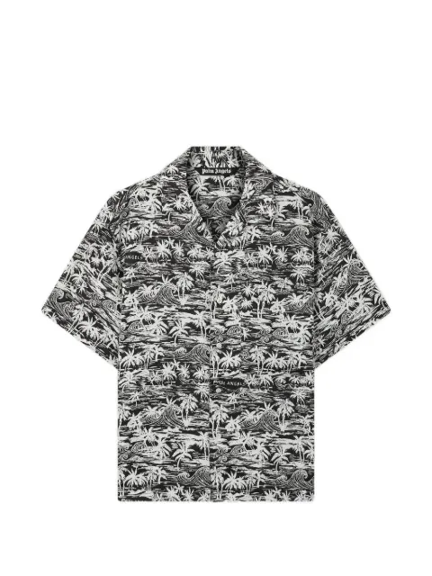 Palm Angels Palm Waves linen bowling shirt Black PAMGG01F26FB021003