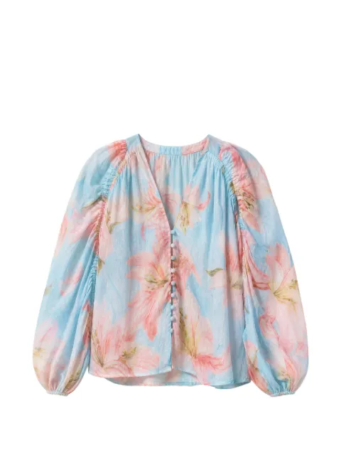 NEMA floral-print puffed-sleeve blouse Blue 15101N007