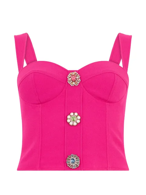 Moschino crystal-embellished sweetheart-neck top Pink A08075433