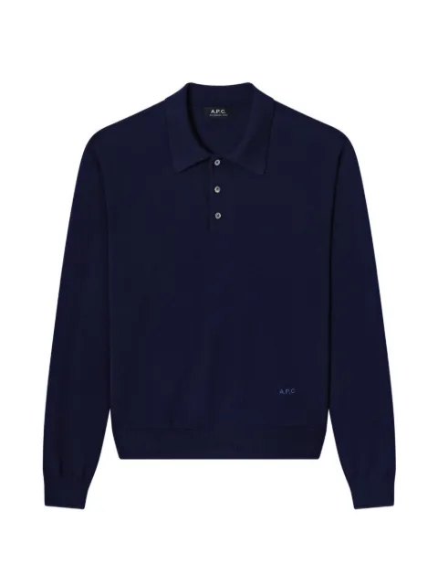 A.P.C. logo-embroidered long-sleeve polo shirt Blue WVAWMH23482