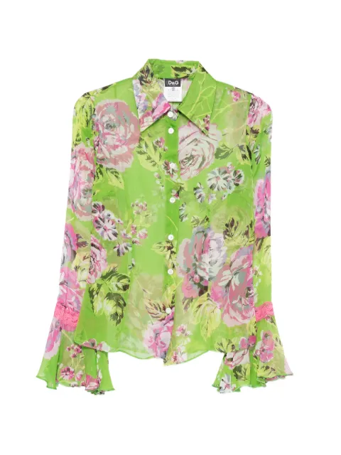 Dolce & Gabbana Pre-Owned 2000s floral-print flared-sleeve shirt Green DG250BVS