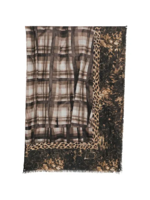 Pierre-Louis Mascia check-print leopard-pattern scarf Brown EUCLIDEXS135X195S