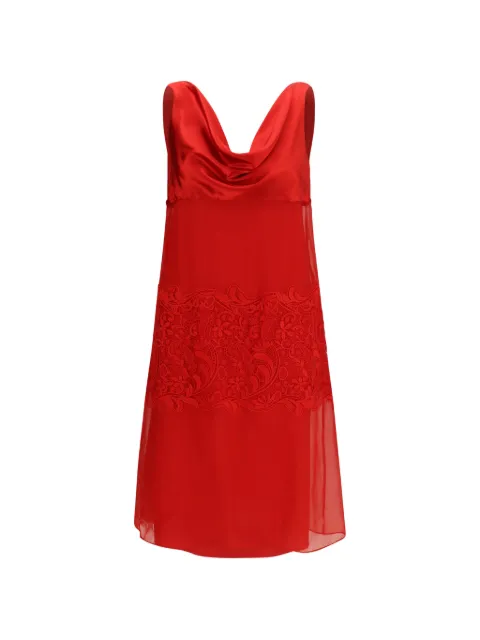 Ferragamo draped lace-embroidered mini party dress Red 788202