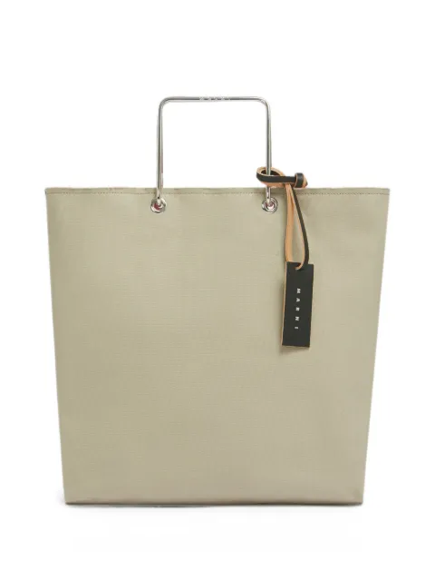 Marni beige canvas shopper with metal handles Neutrals SHMP0183U0P9214