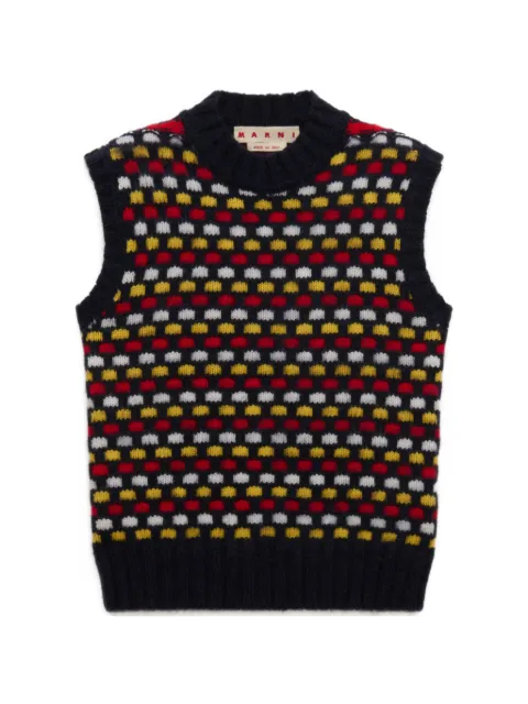 Marni red and blue jacquard Shetland wool vest Blue GCMG0493Q0UFZ413