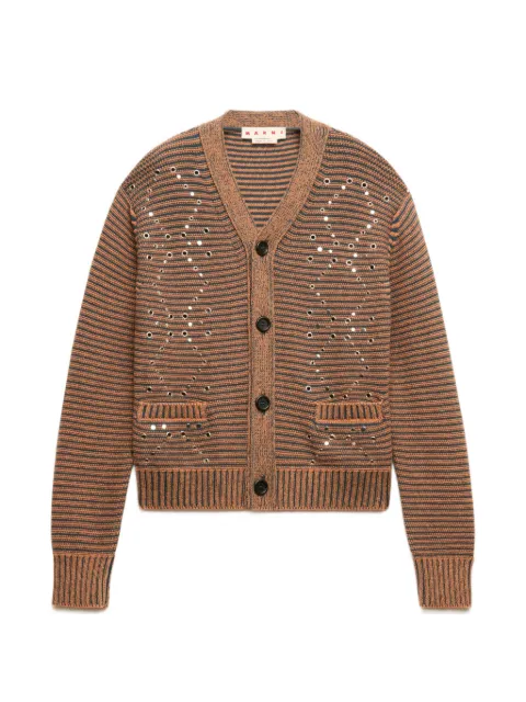 Marni stud-embellished striped cardigan Brown CDMG0198S0UFP406