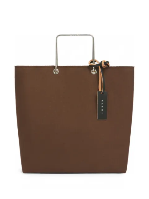 Marni brown canvas shopper with metal handles Brown SHMP0183U0P9214