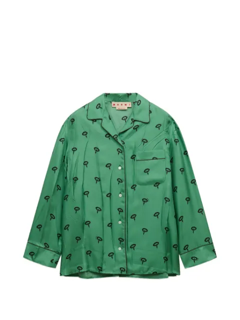Marni green silk twill pajama shirt with floral print Green CAMA0694J0UTSG51
