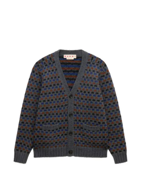 Marni gray and blue Shetland wool jacquard cardigan Grey CDMG0192Q0UFZ413