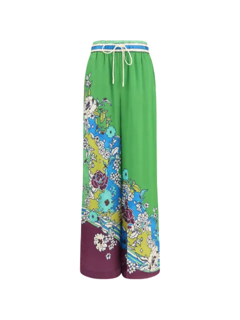 ALEMAIS Nanci floral-print silk trousers Green 7613P