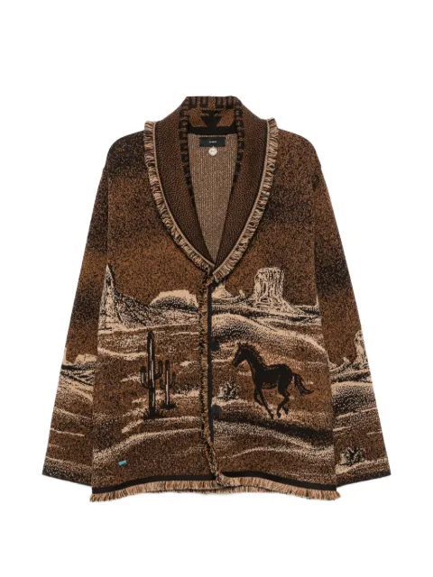 Alanui landscape-pattern fringed jacket Brown LMHB039E26KNI0076064