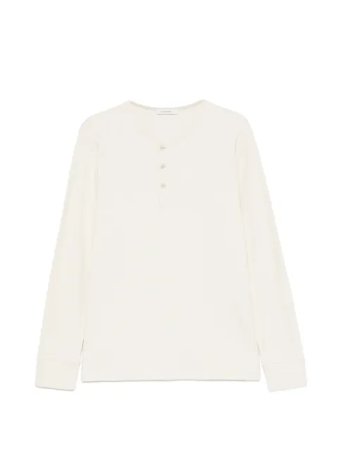 LEMAIRE long-sleeve henley T-shirt in linen and cotton-ribbed jersey Neutrals TS0041LJ1030