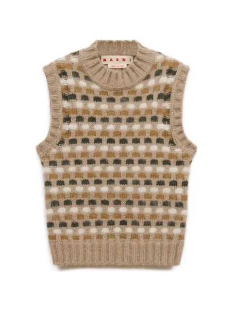 Marni white and green jacquard Shetland wool vest Neutrals GCMD0665Q0UFZ413