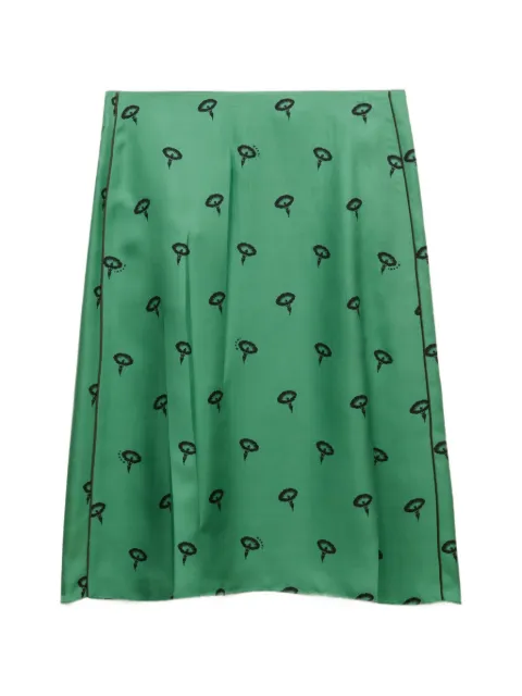 Marni green silk twill midi skirt with floral print Green GOMA0842J0UTSG51