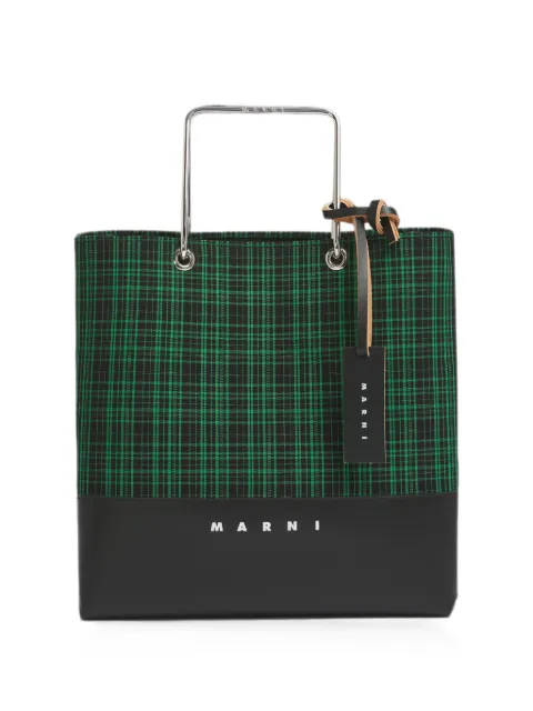 Marni green checked twill shopper with metal handles Black SHMQ0108A1P9292