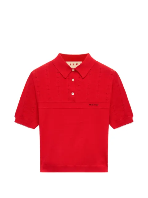 Marni pointelle-knit scalloped-trim polo top Red POMD0067EQUFZ634
