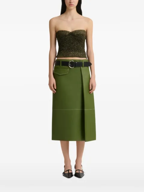 Marni green bonded nappa leather midi skirt with pocket Green GOMX0845J0ULA769