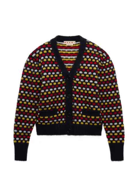 Marni red and blue jacquard Shetland wool cardigan Blue CDMD0450Q0UFZ413