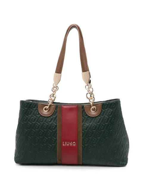 LIU JO monogram-embossed panelled tote bag Green AF6103E114195320