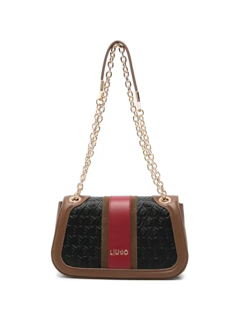 LIU JO monogram-embossed stripe-detail shoulder bag Black AF6108E1141