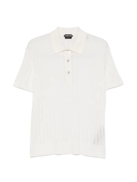 TOM FORD ribbed-knit short-sleeve polo shirt Neutrals KPS029YMC035