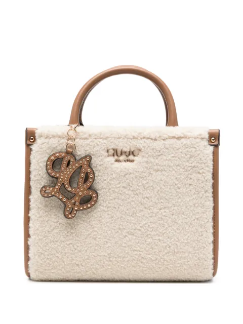 LIU JO faux-shearling logo-plaque tote bag Neutrals AF6192E1163