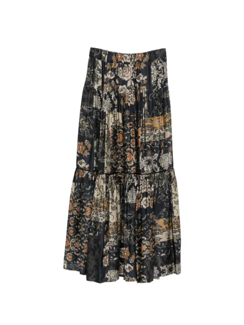LIU JO floral-patchwork tiered midi skirt Black WF6207TS061