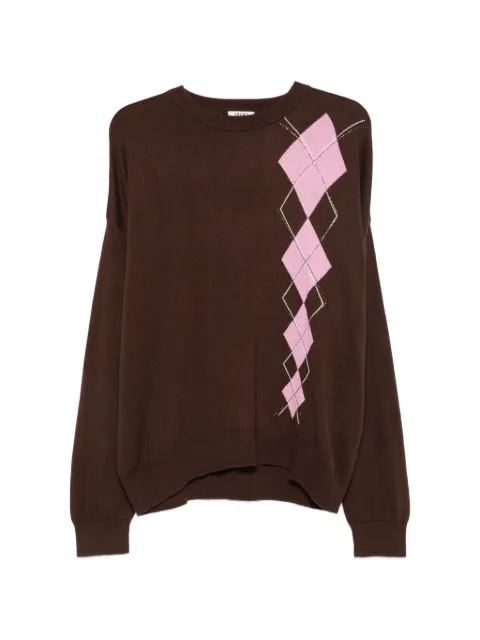 LIU JO argyle-intarsia rhinestone-embellished sweater Brown WF6231MA16RL9206