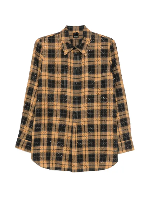 PINKO rhinestone-embellished checked shirt Brown 107172A3FA