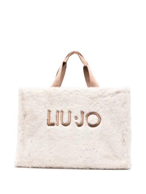 LIU JO faux-fur logo-embroidered tote bag Neutrals 2F6037E0218