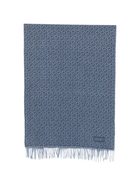 LIU JO logo-pattern fringed scarf Blue 2F6028T2742