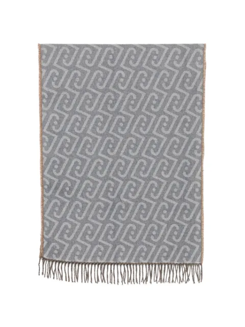 LIU JO monogram-pattern fringed scarf Blue 2F6031T2742