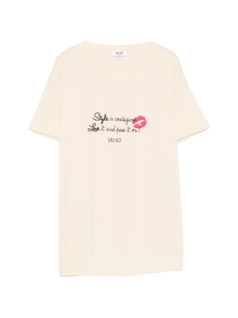LIU JO crystal-embellished graphic-print T-shirt Neutrals WF6368JS904L9357
