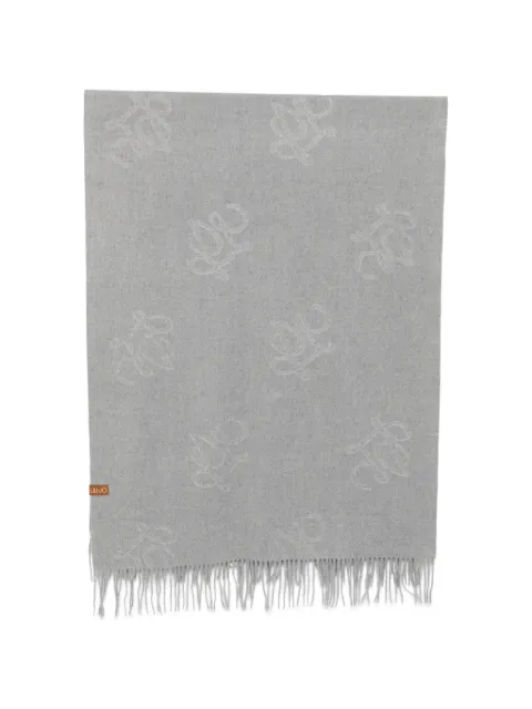 LIU JO monogram-embroidered fringed scarf Grey 2F6033T0300