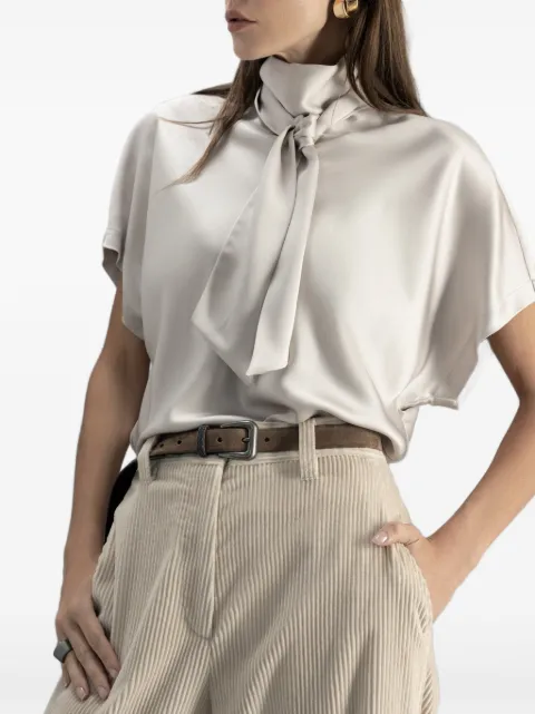 Brunello Cucinelli tie-neck short-sleeve blouse Neutrals MP179B1S24C9910
